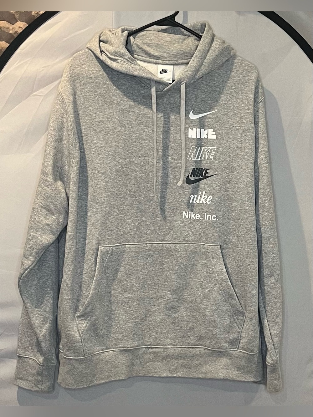 Nike Gray Heather Pullover Hoodie with Stacked Logo Print